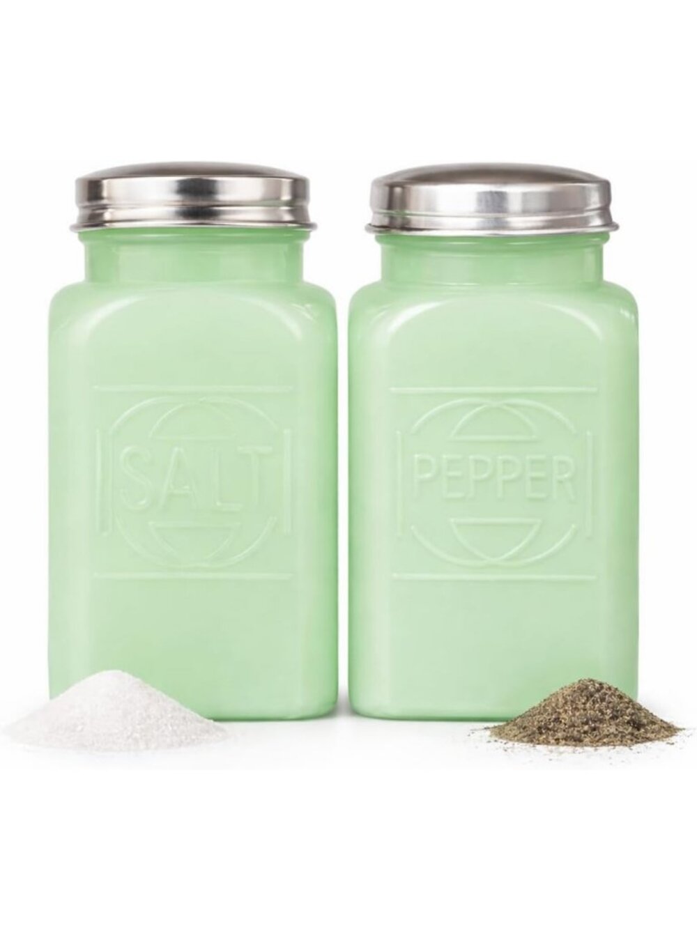 Vintage Jadeite Glass Salt & Pepper Shakers Set – Retro Green Kitchen Decor